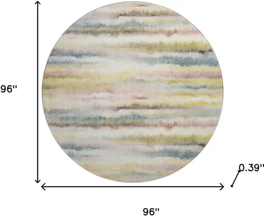 8' Gold And Ivory Striped Washable Round Rug With UV Protection Photo 8