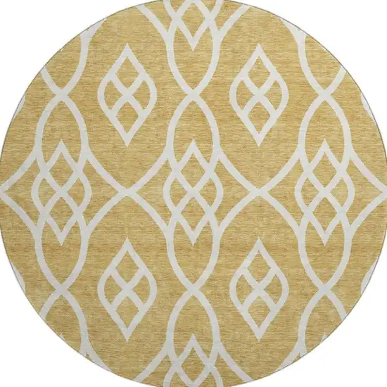 8' Gold And Ivory Trellis Washable Round Rug With UV Protection Photo 4
