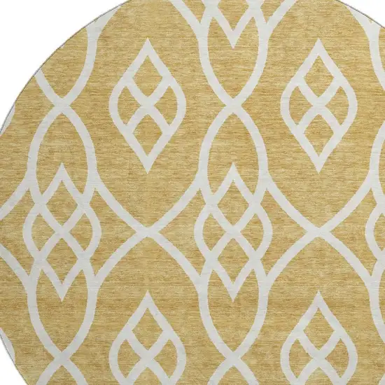 8' Gold And Ivory Trellis Washable Round Rug With UV Protection Photo 3