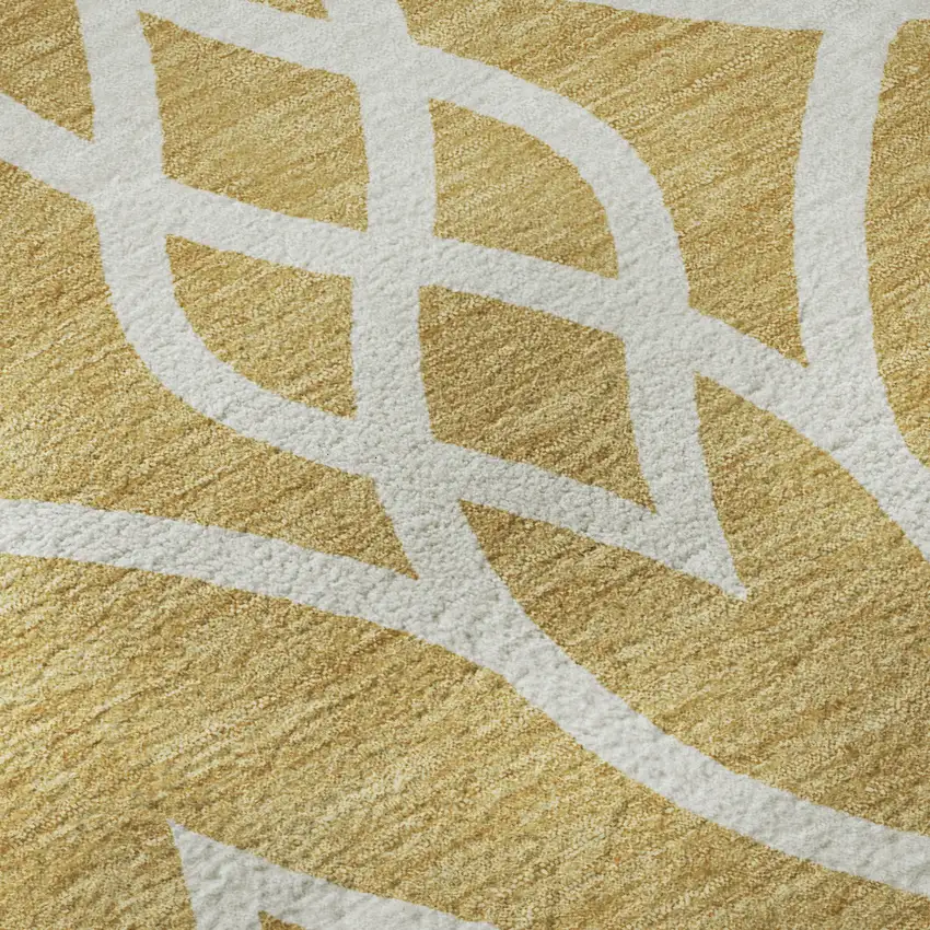 8' Gold And Ivory Trellis Washable Round Rug With UV Protection Photo 9