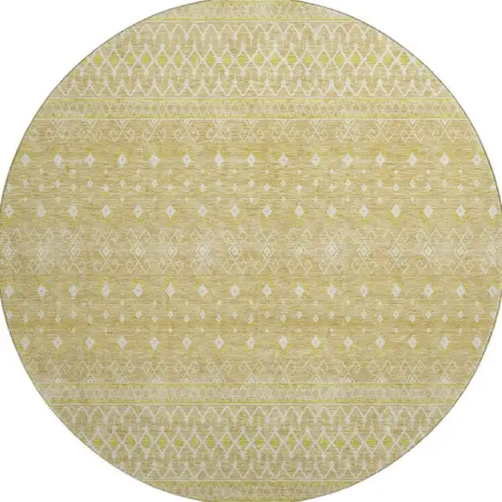 8' Gold And Ivory Tribal Washable Round Rug With UV Protection Photo 3