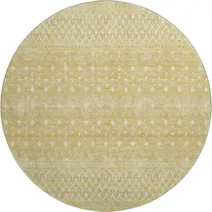 Photo of 8' Gold And Ivory Tribal Washable Round Rug With UV Protection