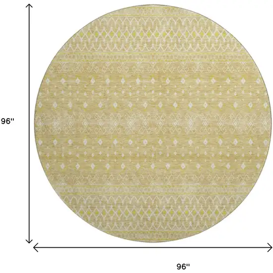 8' Gold And Ivory Tribal Washable Round Rug With UV Protection Photo 6