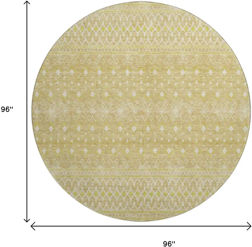 8' Gold And Ivory Tribal Washable Round Rug With UV Protection Photo 6