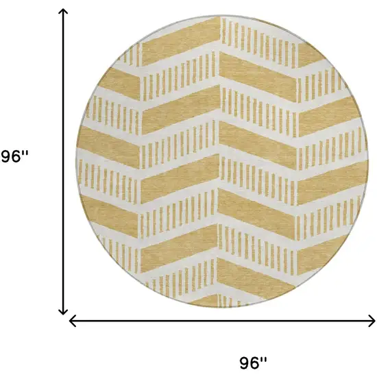 8' Gold And Linen Round Geometric Washable Indoor Outdoor Area Rug Photo 6