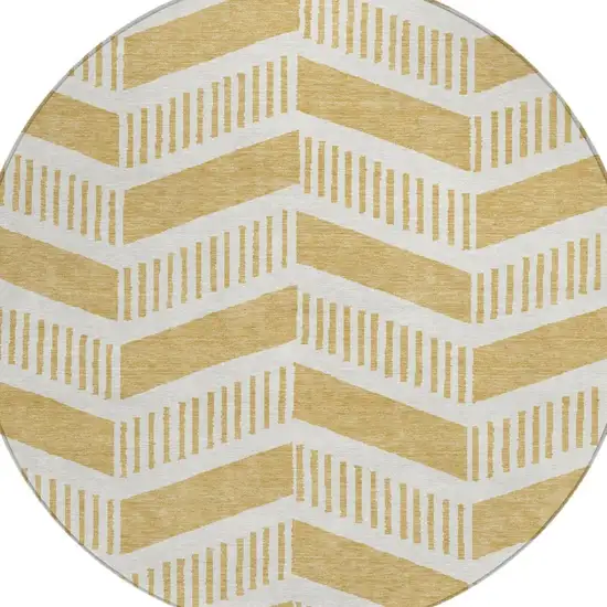 8' Gold And Linen Round Geometric Washable Indoor Outdoor Area Rug Photo 2