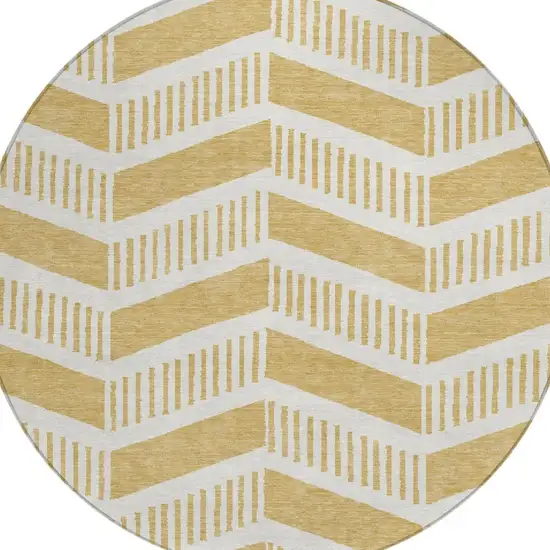 8' Gold And Linen Round Geometric Washable Indoor Outdoor Area Rug Photo 3