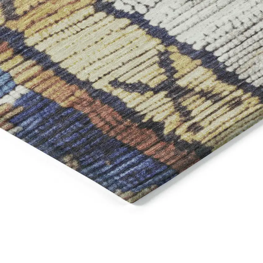 8' Gold And Navy Blue Round Tribal Washable Indoor Outdoor Area Rug Photo 7