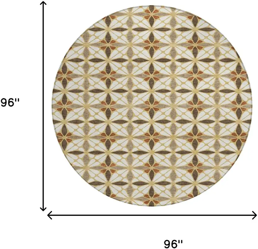 8' Gold And Orange Round Geometric Washable Indoor Outdoor Area Rug Photo 8
