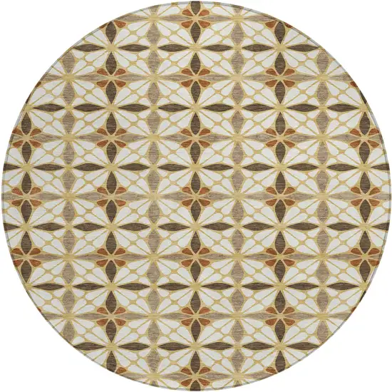 8' Gold And Orange Round Geometric Washable Indoor Outdoor Area Rug Photo 1