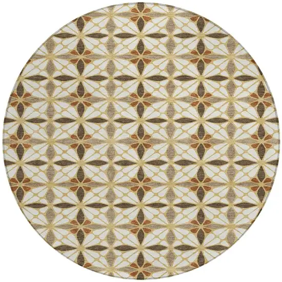 8' Gold And Orange Round Geometric Washable Indoor Outdoor Area Rug Photo 2