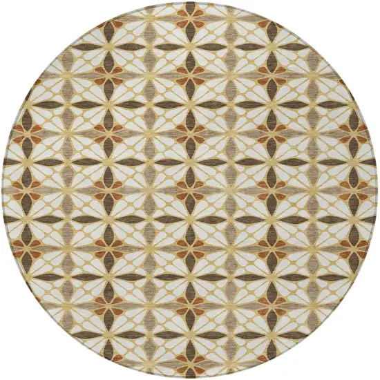 8' Gold And Orange Round Geometric Washable Indoor Outdoor Area Rug Photo 3