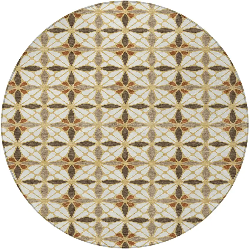 8' Gold And Orange Round Geometric Washable Indoor Outdoor Area Rug Photo 3