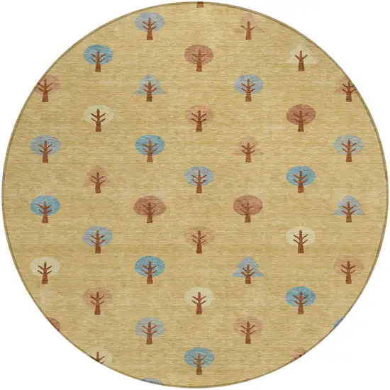 8' Gold And Orange Round Geometric Washable Indoor Outdoor Area Rug Photo 2