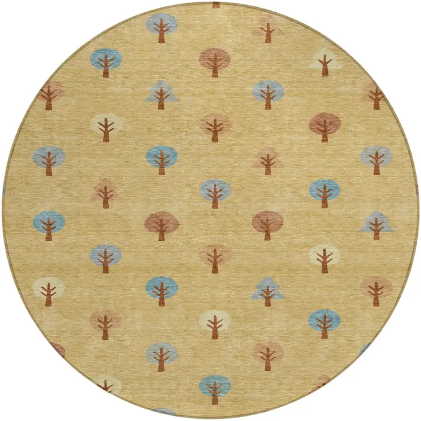 8' Gold And Orange Round Geometric Washable Indoor Outdoor Area Rug Photo 2