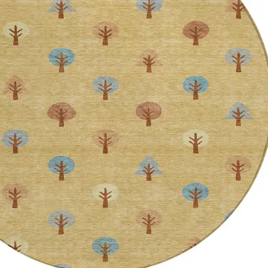 8' Gold And Orange Round Geometric Washable Indoor Outdoor Area Rug Photo 3