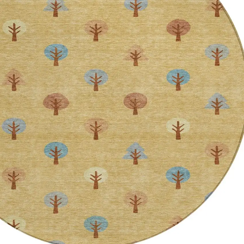 8' Gold And Orange Round Geometric Washable Indoor Outdoor Area Rug Photo 3