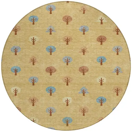 8' Gold And Orange Round Geometric Washable Indoor Outdoor Area Rug Photo 4