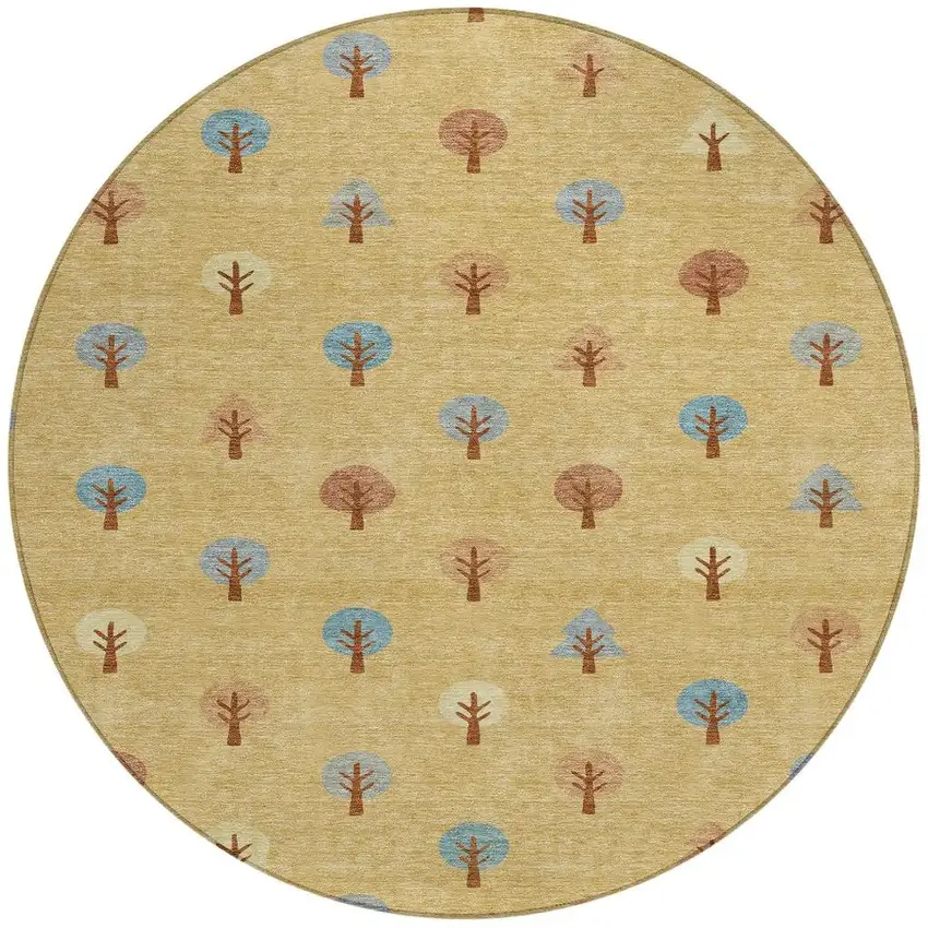 8' Gold And Orange Round Geometric Washable Indoor Outdoor Area Rug Photo 4