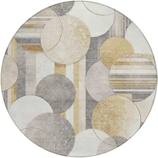 8' Gold And Pewter Round Geometric Washable Indoor Outdoor Area Rug Photo 2