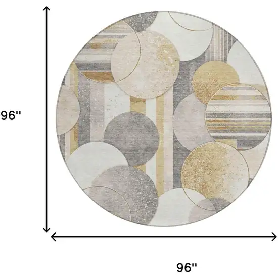 8' Gold And Pewter Round Geometric Washable Indoor Outdoor Area Rug Photo 5