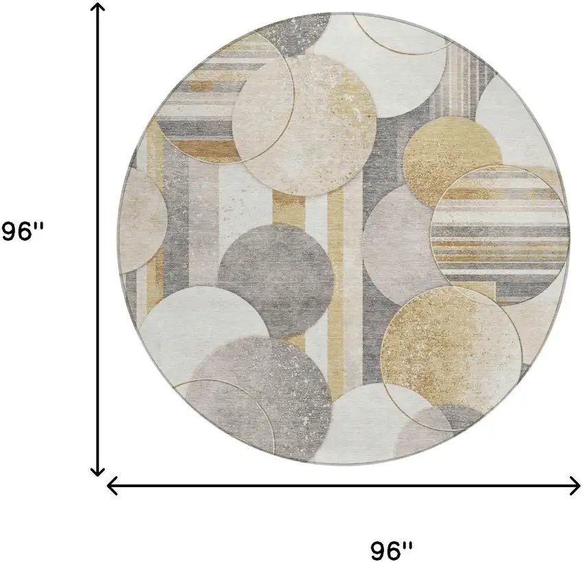 8' Gold And Pewter Round Geometric Washable Indoor Outdoor Area Rug Photo 5