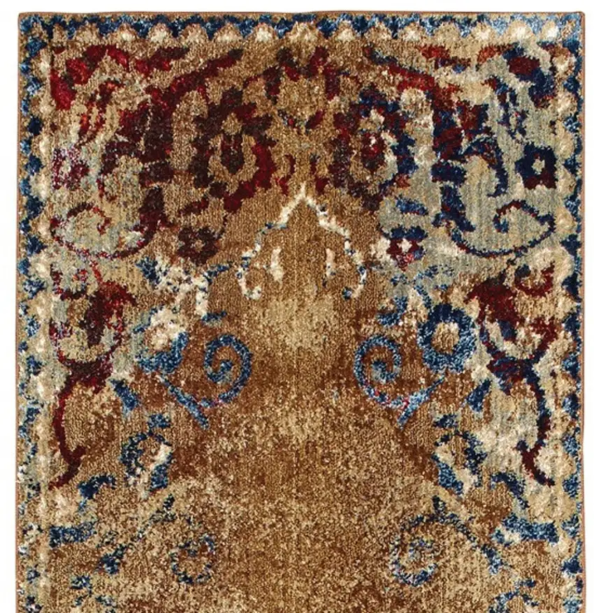 8' Gold And Red Oriental Runner Rug Photo 4