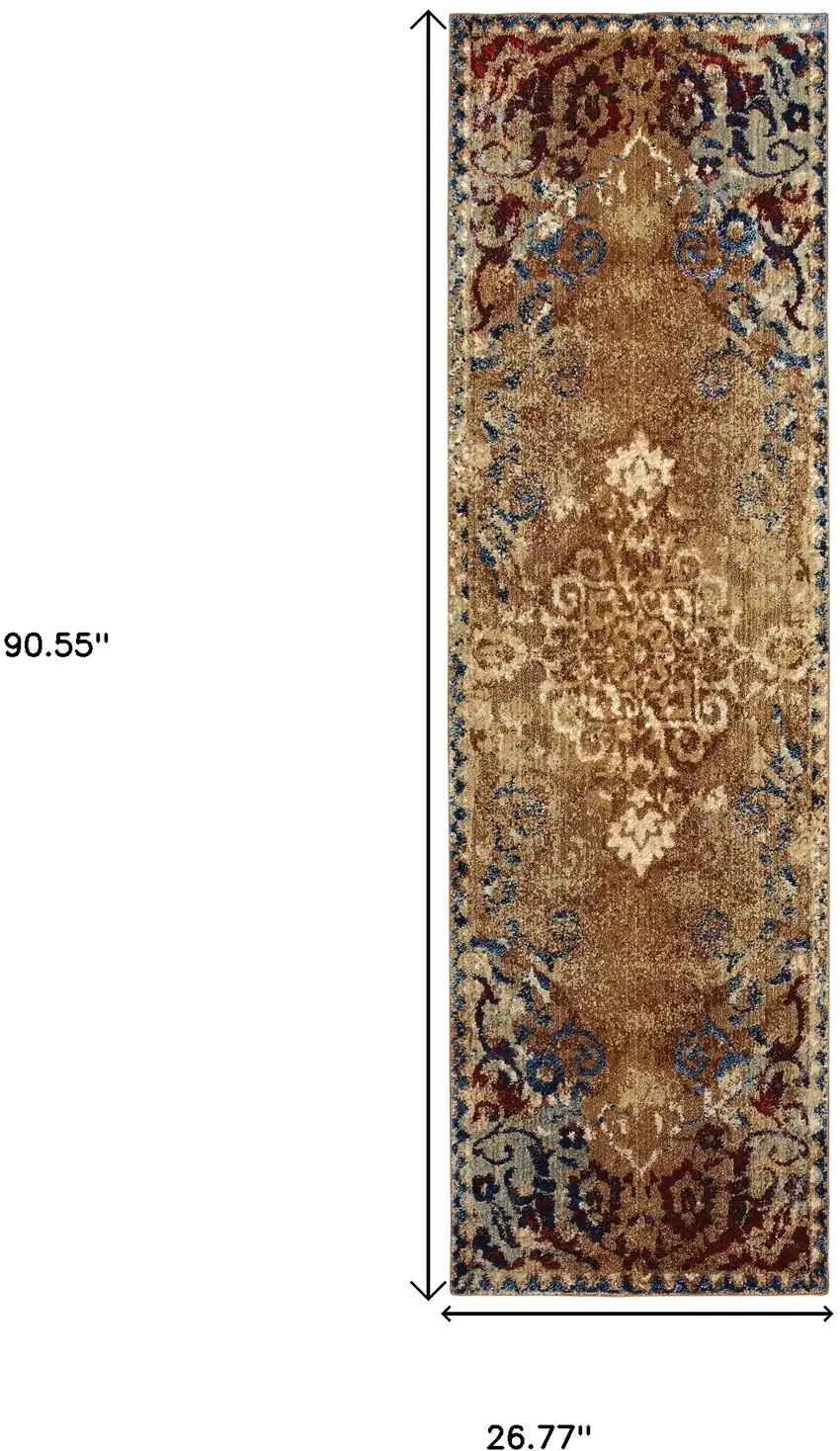 8' Gold And Red Oriental Runner Rug Photo 3