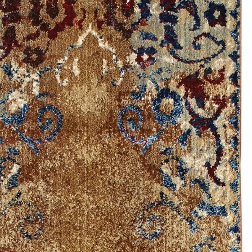 8' Gold And Red Oriental Runner Rug Photo 6