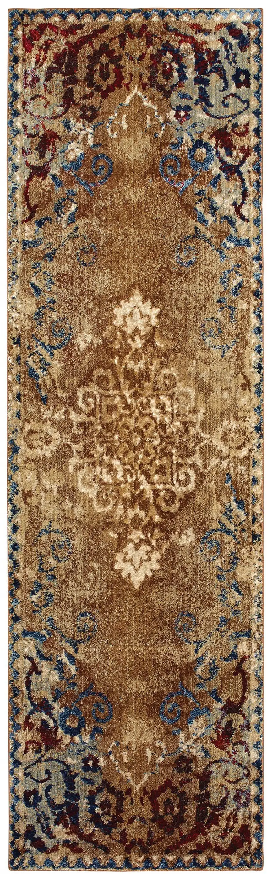 8' Gold And Red Oriental Runner Rug Photo 2