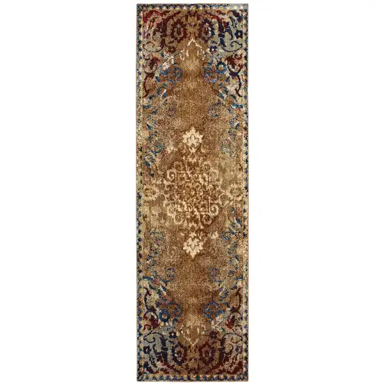 8' Gold And Red Oriental Runner Rug Photo 2