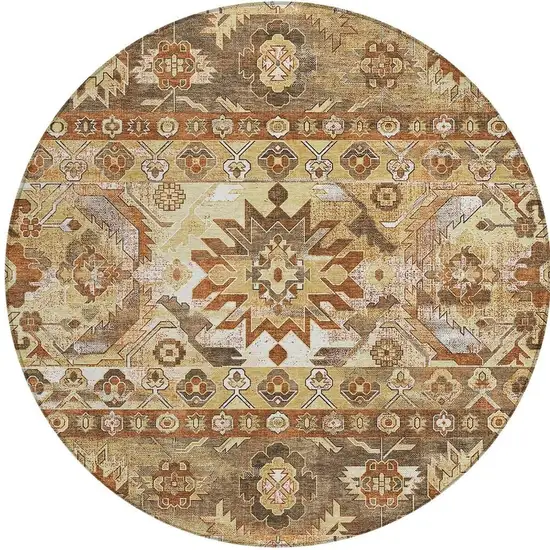 8' Gold And Saffron Round Cactus Washable Indoor Outdoor Area Rug Photo 3