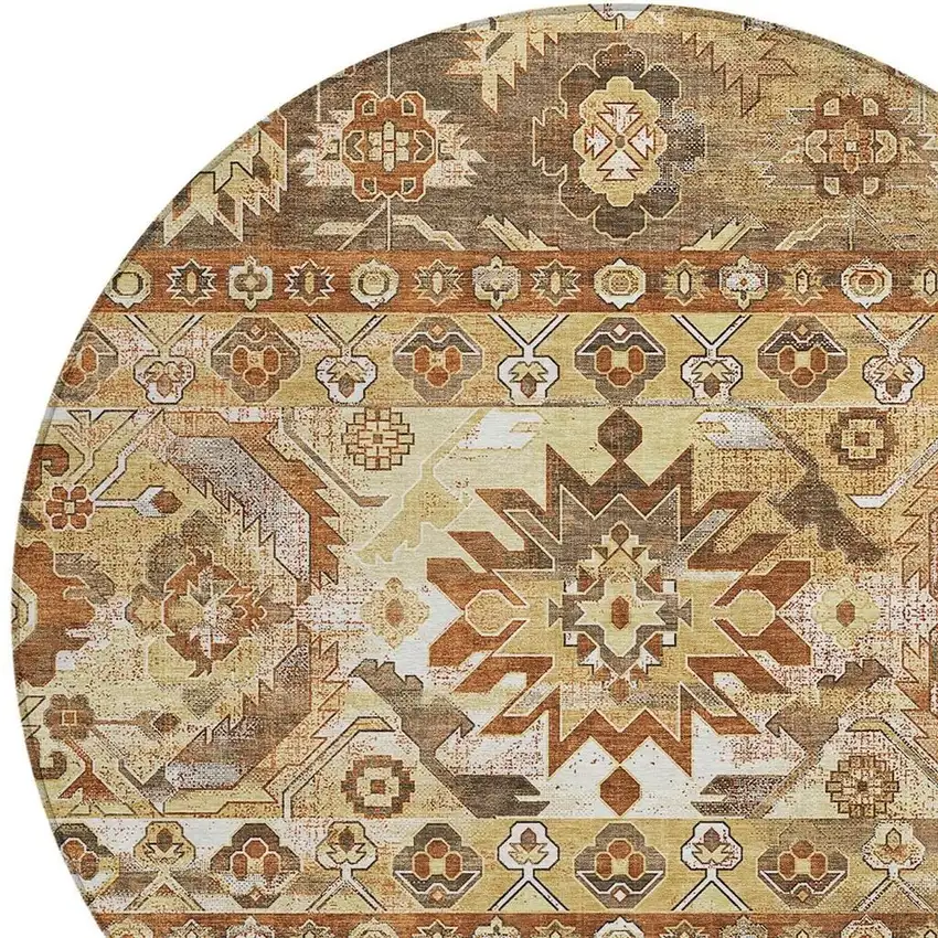 8' Gold And Saffron Round Cactus Washable Indoor Outdoor Area Rug Photo 2