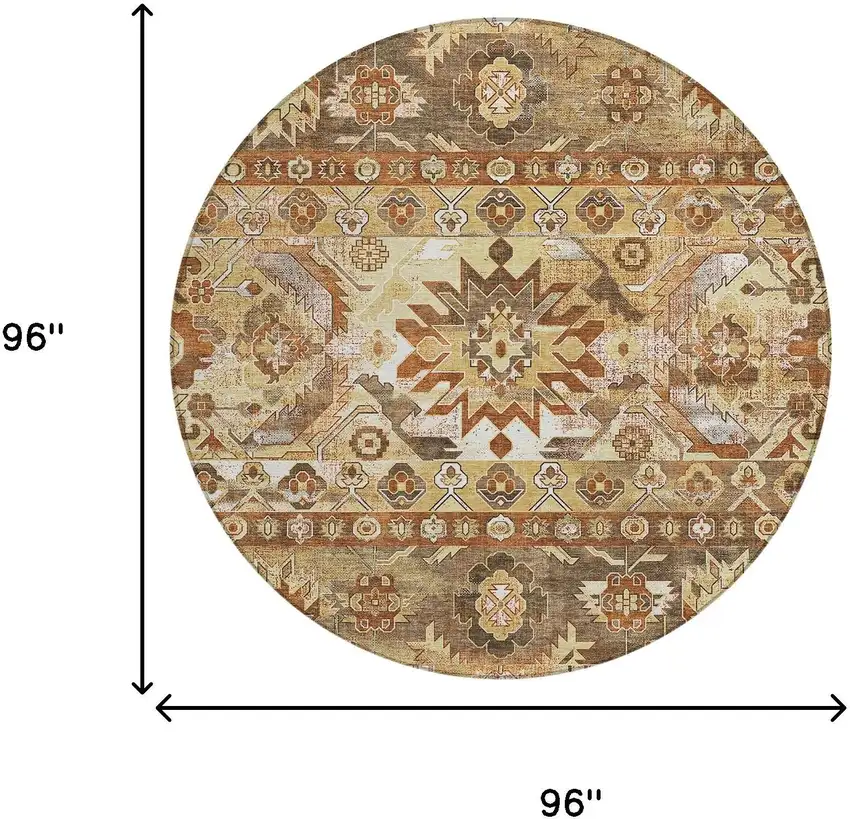 8' Gold And Saffron Round Cactus Washable Indoor Outdoor Area Rug Photo 6