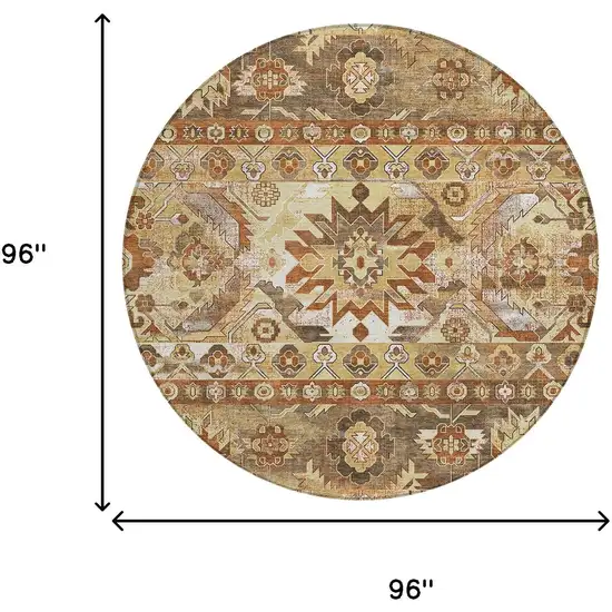 8' Gold And Saffron Round Cactus Washable Indoor Outdoor Area Rug Photo 6