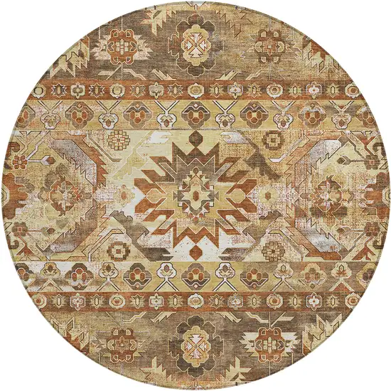 8' Gold And Saffron Round Cactus Washable Indoor Outdoor Area Rug Photo 1