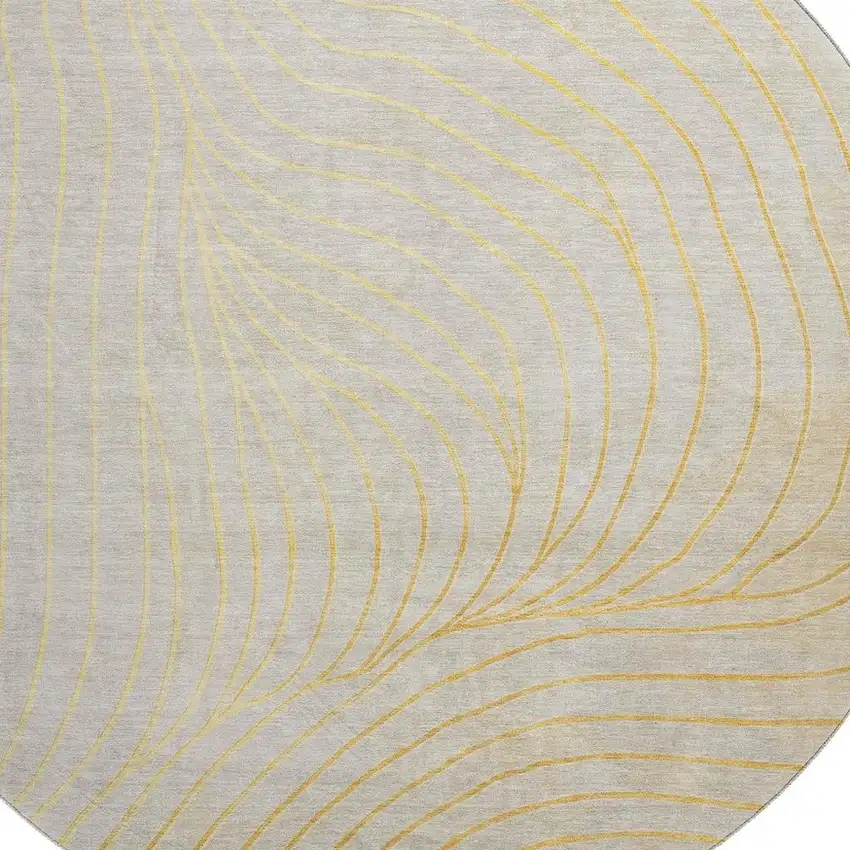 8' Gold And Silver Abstract Washable Round Rug With UV Protection Photo 6