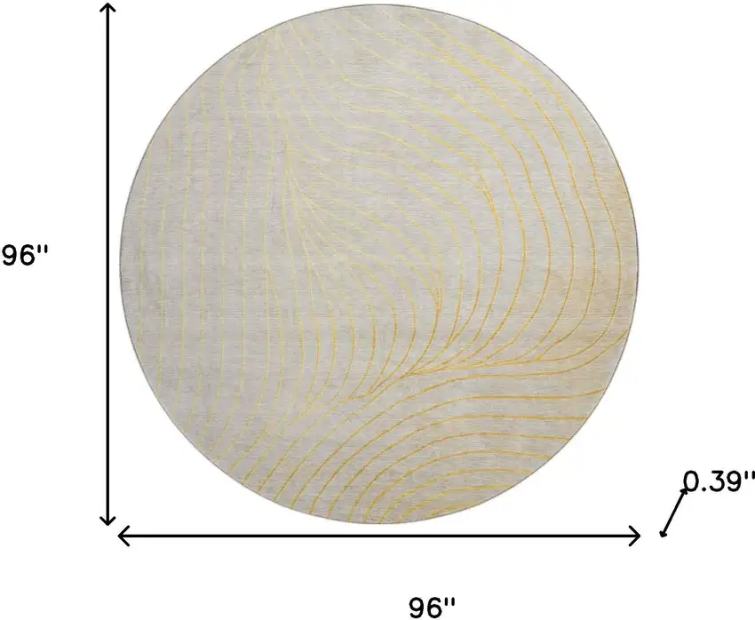 8' Gold And Silver Abstract Washable Round Rug With UV Protection Photo 9