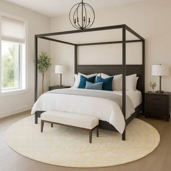 8' Gold And Silver Abstract Washable Round Rug With UV Protection Photo 5