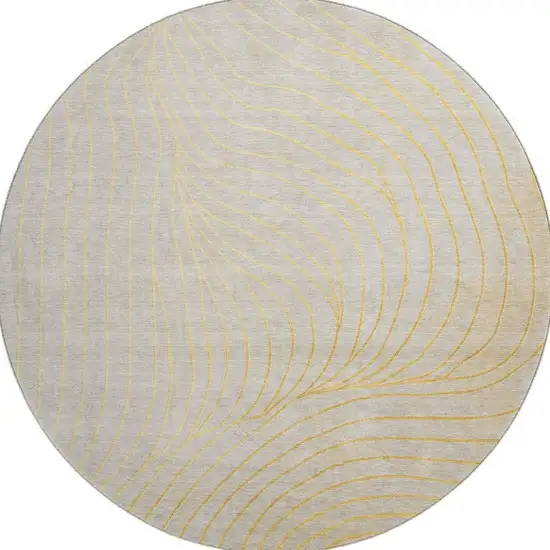 8' Gold And Silver Abstract Washable Round Rug With UV Protection Photo 3