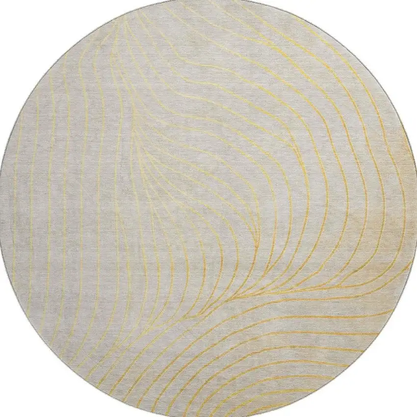 8' Gold And Silver Abstract Washable Round Rug With UV Protection Photo 3