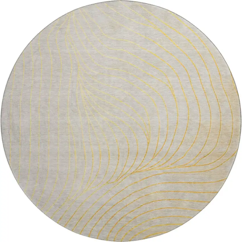 8' Gold And Silver Abstract Washable Round Rug With UV Protection Photo 1