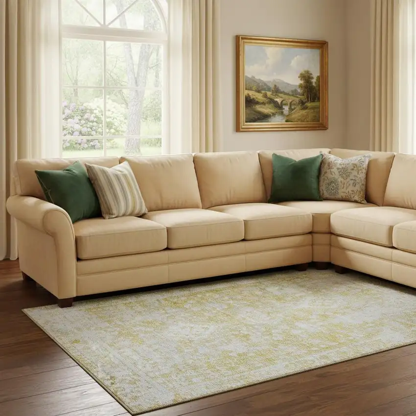 8' Gold And Silver Oriental Washable Area Rug With UV Protection Photo 2