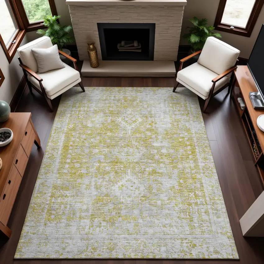 8' Gold And Silver Oriental Washable Area Rug With UV Protection Photo 5