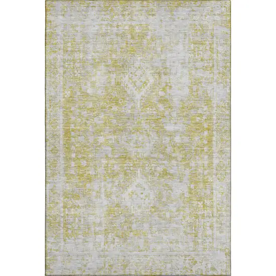 8' Gold And Silver Oriental Washable Area Rug With UV Protection Photo 1