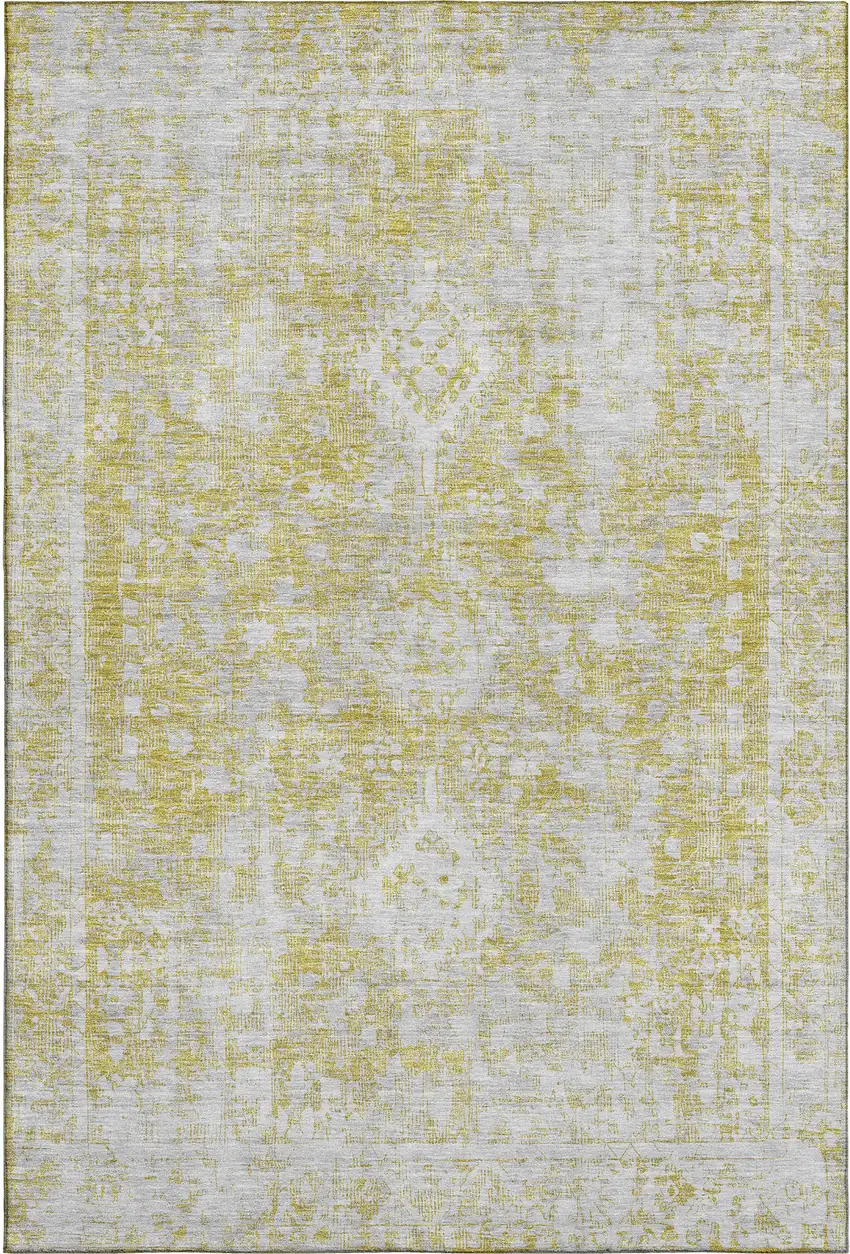 8' Gold And Silver Oriental Washable Area Rug With UV Protection Photo 1