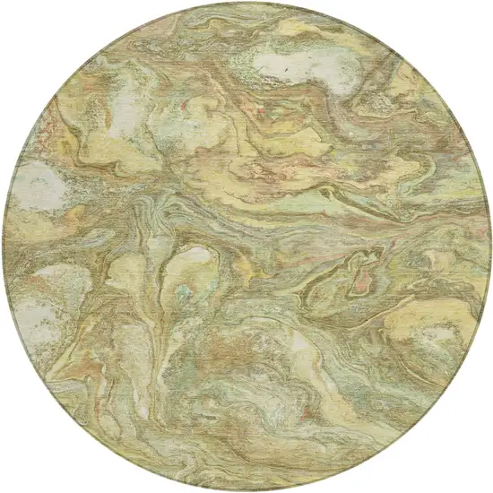 8' Gold And Taupe Round Abstract Washable Indoor Outdoor Area Rug Photo 1