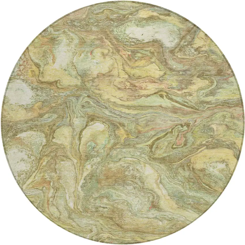 8' Gold And Taupe Round Abstract Washable Indoor Outdoor Area Rug Photo 1