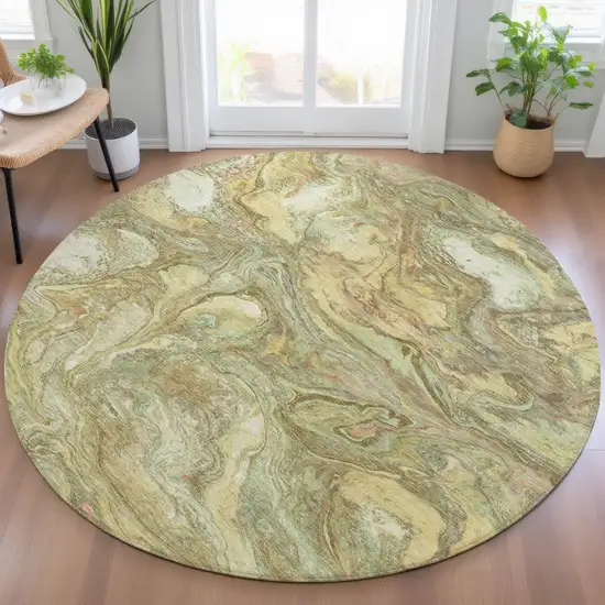 8' Gold And Taupe Round Abstract Washable Indoor Outdoor Area Rug Photo 7