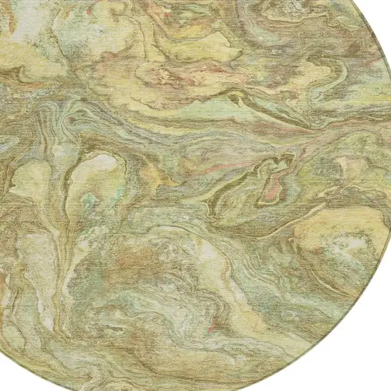 8' Gold And Taupe Round Abstract Washable Indoor Outdoor Area Rug Photo 4